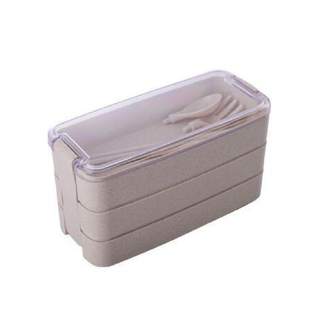 Wheat Straw Three Layer Bento Style Lunch Box With Cutleries