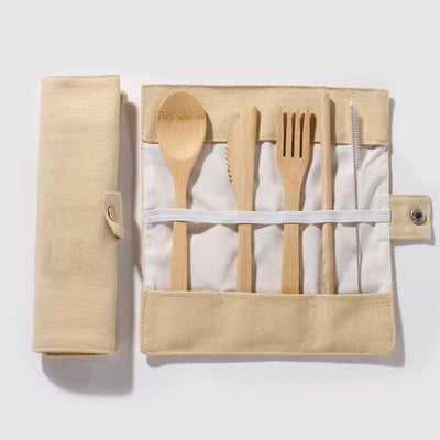 ESG Friendly Bamboo Cutlery Set With Cloth Bag