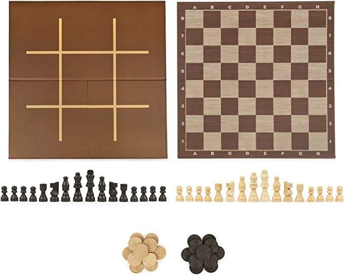 Chess Checkers And Tic-Tac-Toe Set Box