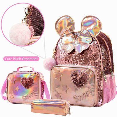 Cute Leather Girls School Bags Durable Glitter Sequin Kids Backpacks