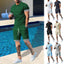 Summer Men Two Piece Set Solid Color Men's Polo Shirt