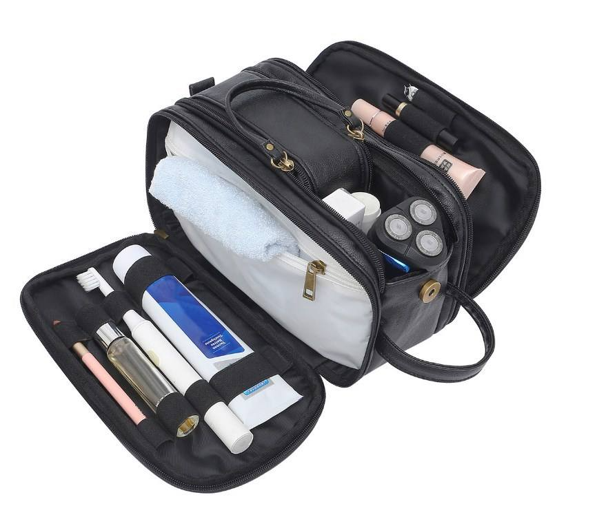 Pu Leather Shaving Dopp Kit Bag Men's Toiletry Clutch Bag Travel