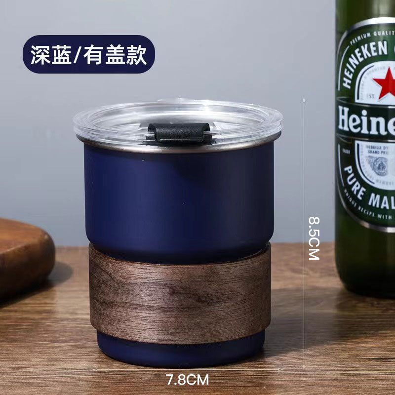 Stainless Steel Coffee Cup With Lid With Wooden Waist And Cap