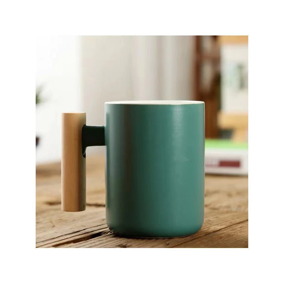 Nordic Style Wooden Handle Ceramic Mug