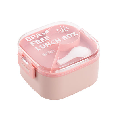 Square Plastic Bento Box With Cutlery And Saucer