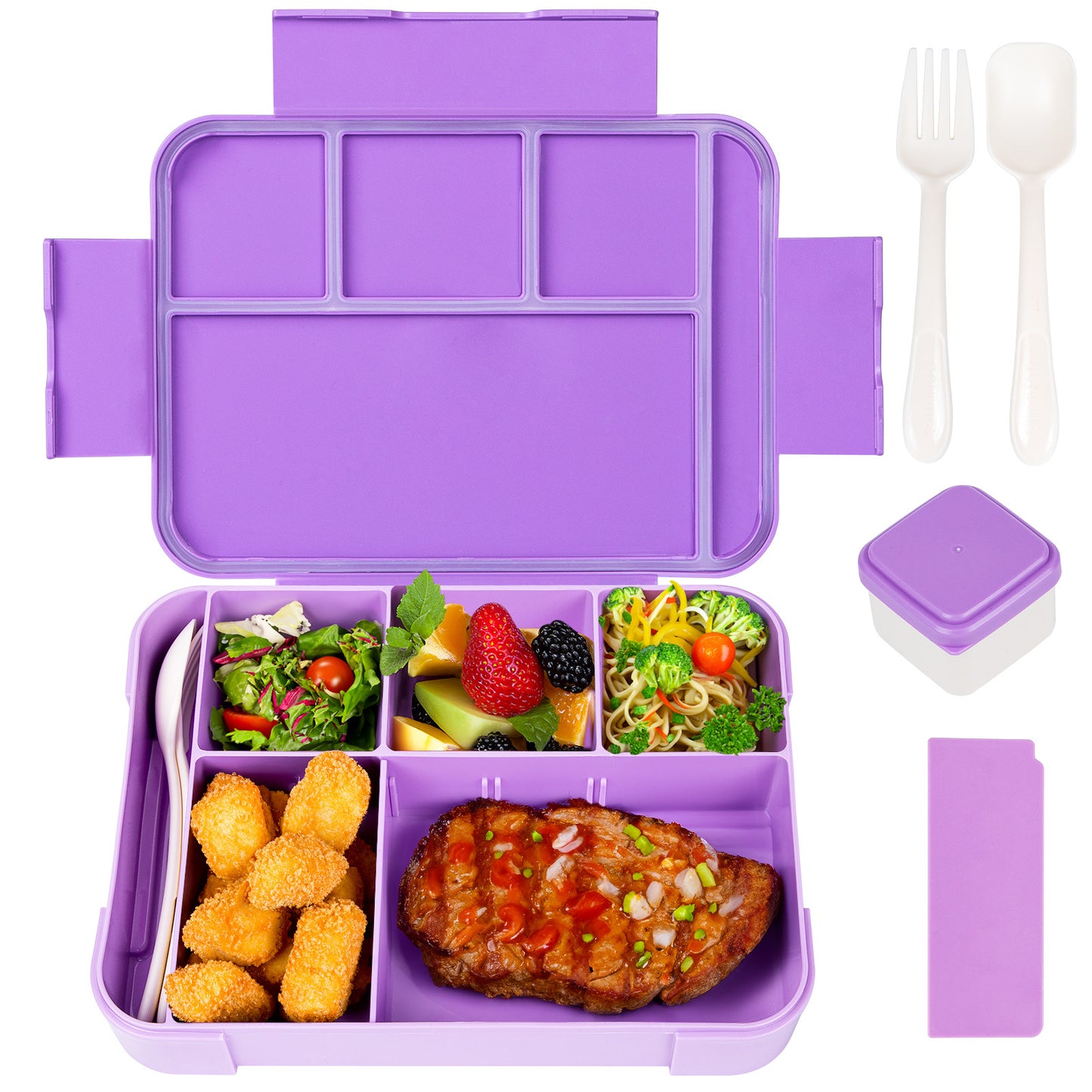 Plastic Lunch Box With Cutlery And Sauce Box