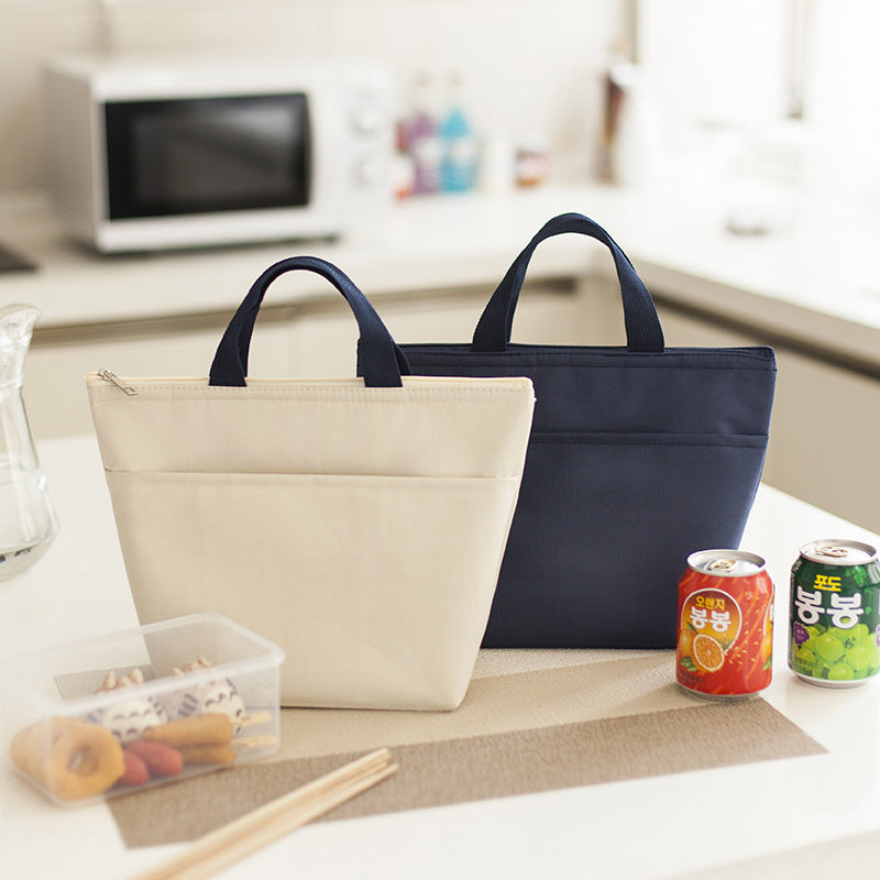 Oxford Cloth Lunch Bag With Navy Handle