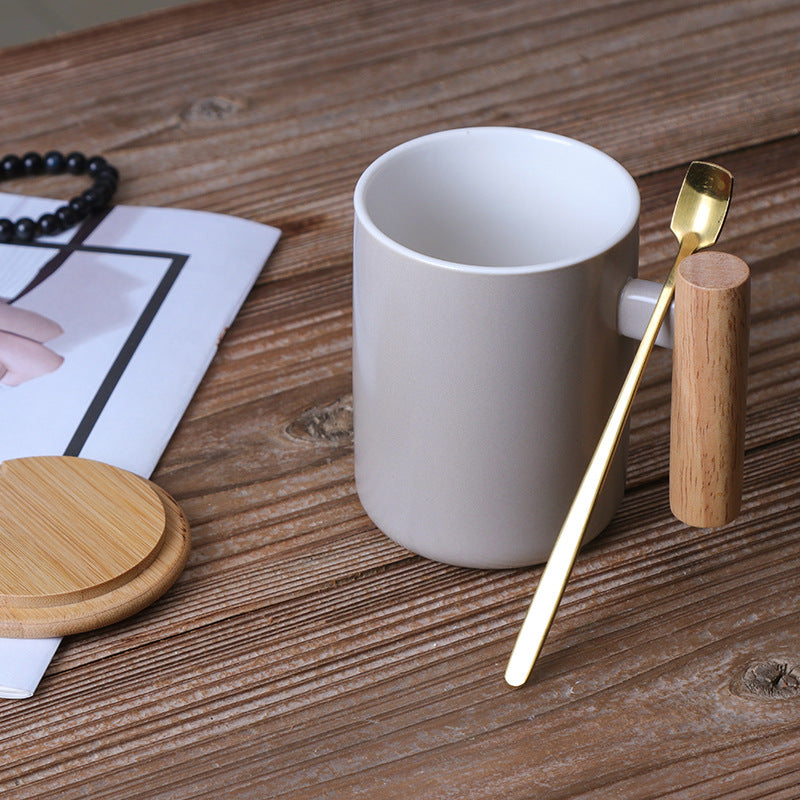 Nordic Style Wooden Handle Ceramic Mug