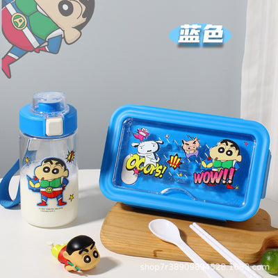 Crayon Shinchan Lunchbox & Water Bottle Set With Handle For Students And Adults Use