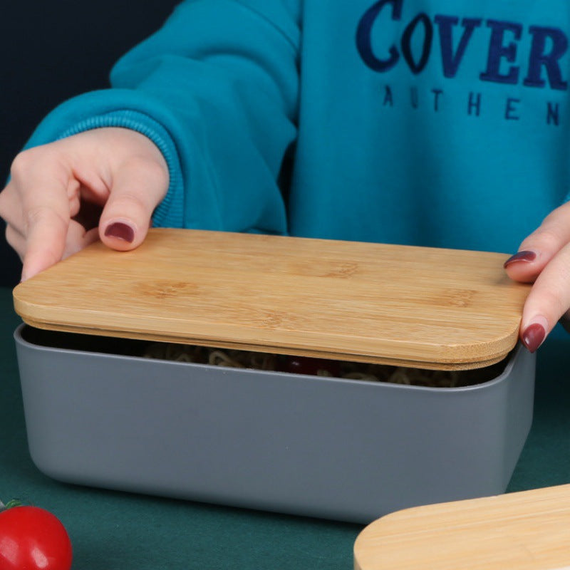 Bamboo Lid Bento Style Lunch Box With Cutleries