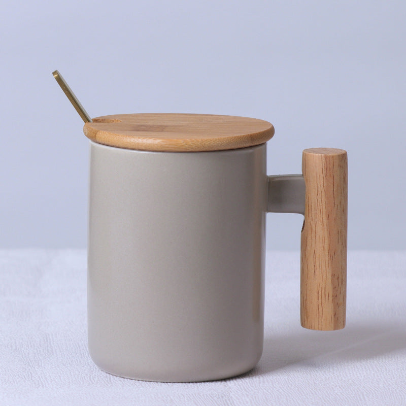 Nordic Style Wooden Handle Ceramic Mug