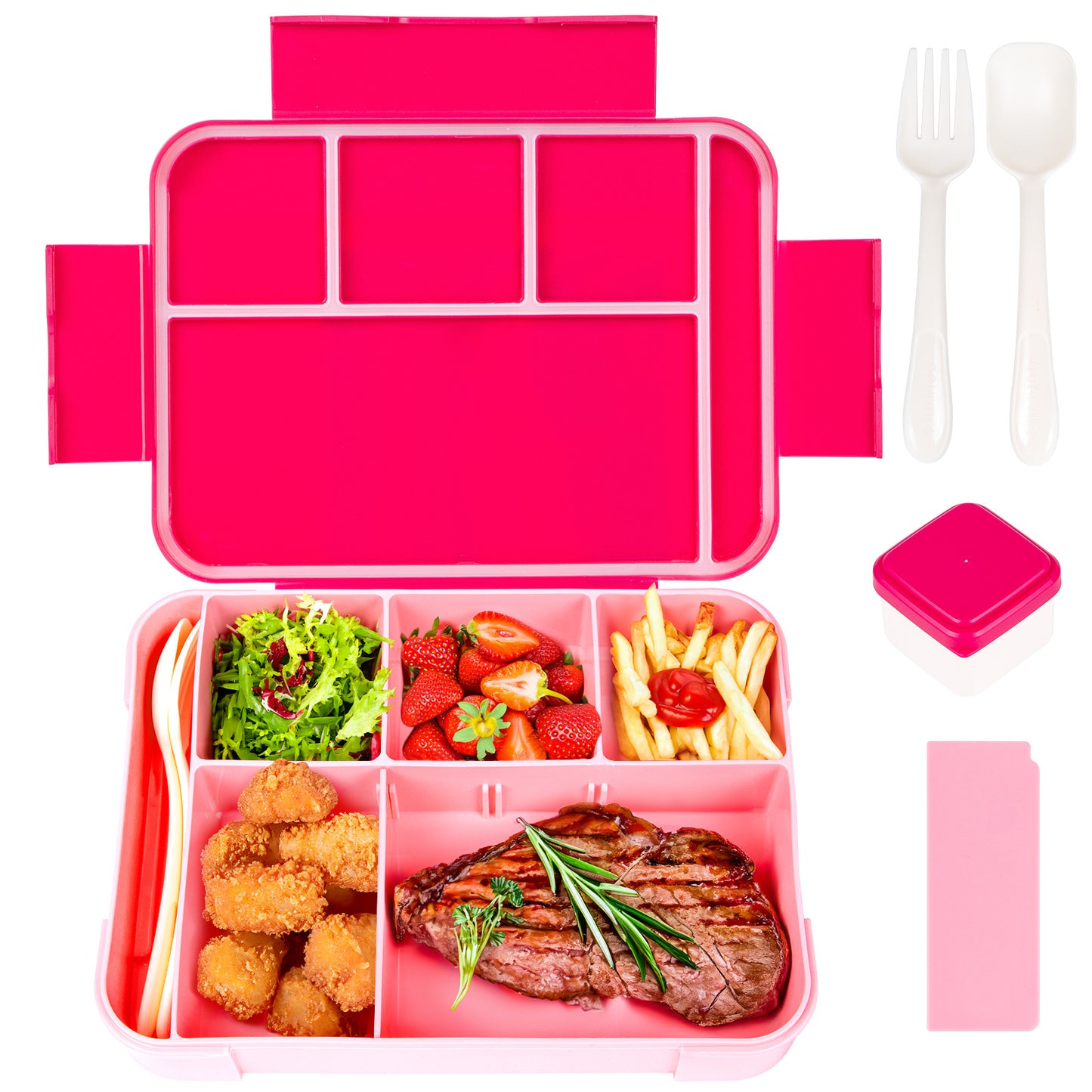 Plastic Lunch Box With Cutlery And Sauce Box