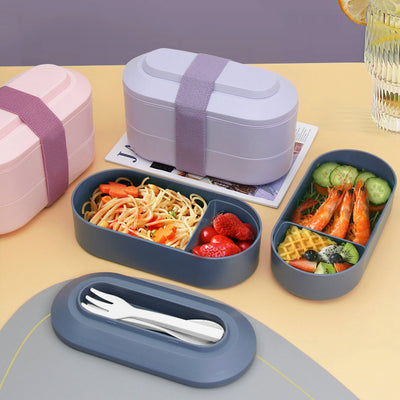 Double-Layer Lunch Box With Stretchable Strap