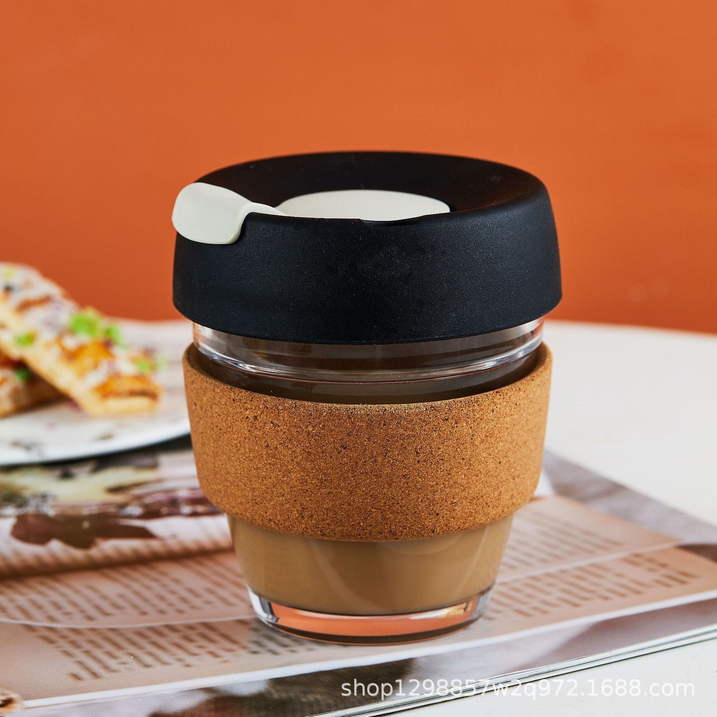 Silica Gel Glass Coffee Cup With Silica Strap Gripping Slanted Cap