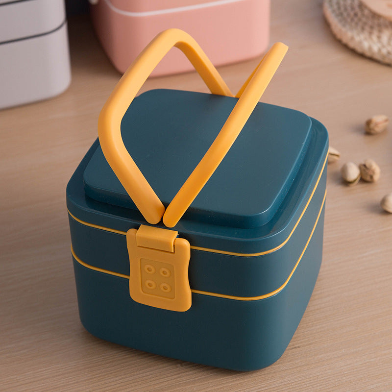 Micorwave-Able Double Deck Bento Lunch Box With Hand Carry