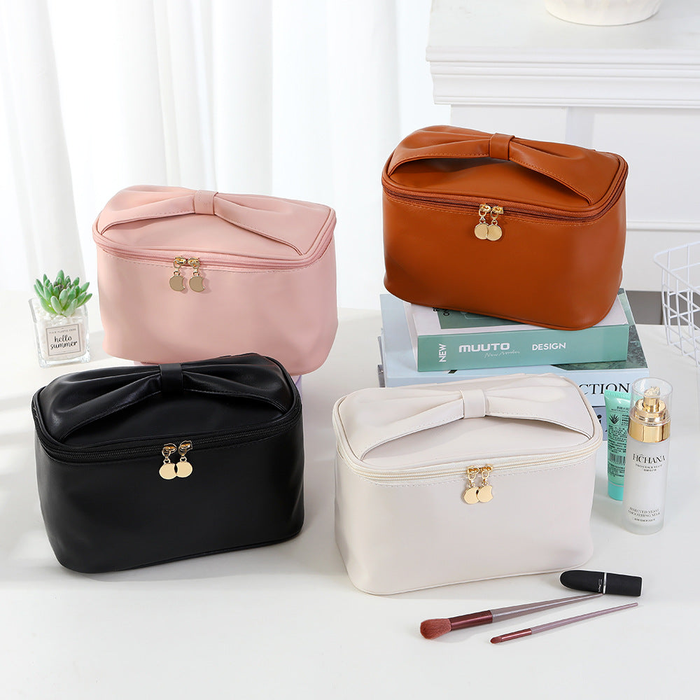 Pu Cosmetic Pouch With Ribbon Top