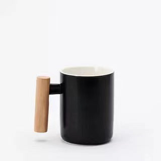 Nordic Style Wooden Handle Ceramic Mug