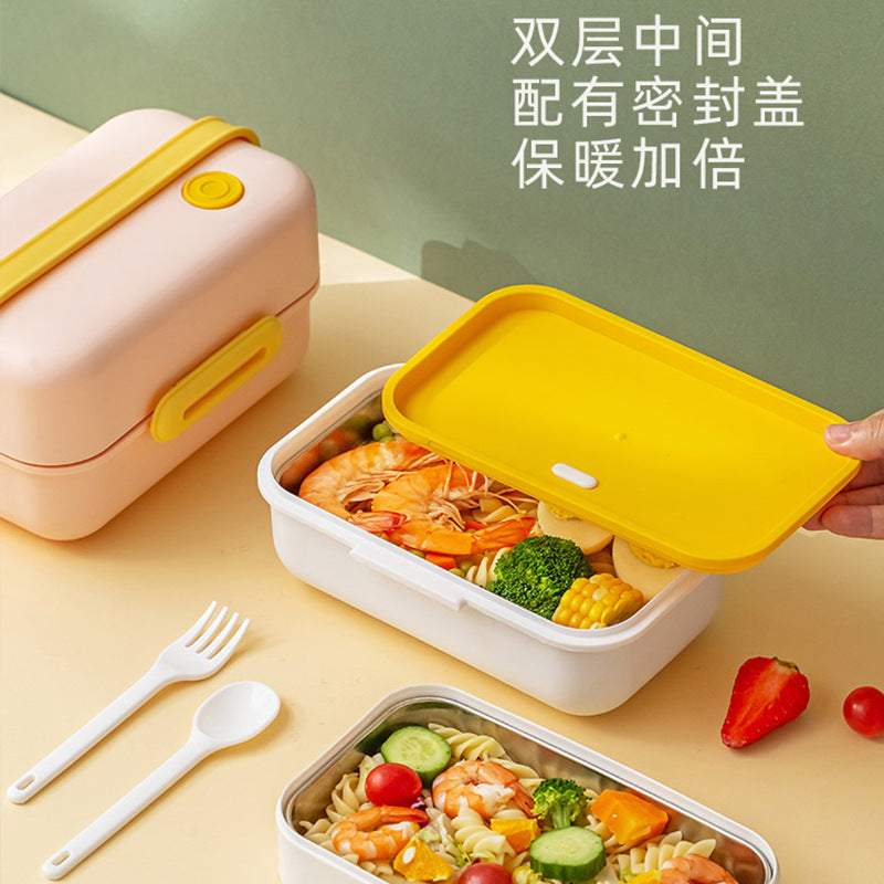 Minimalist Air-Tight Lunch Box With Cutlery And Stainless Steel Inner Compartment