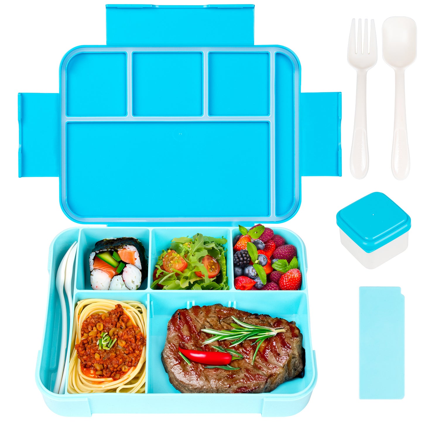 Plastic Lunch Box With Cutlery And Sauce Box