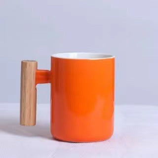 Nordic Style Wooden Handle Ceramic Mug