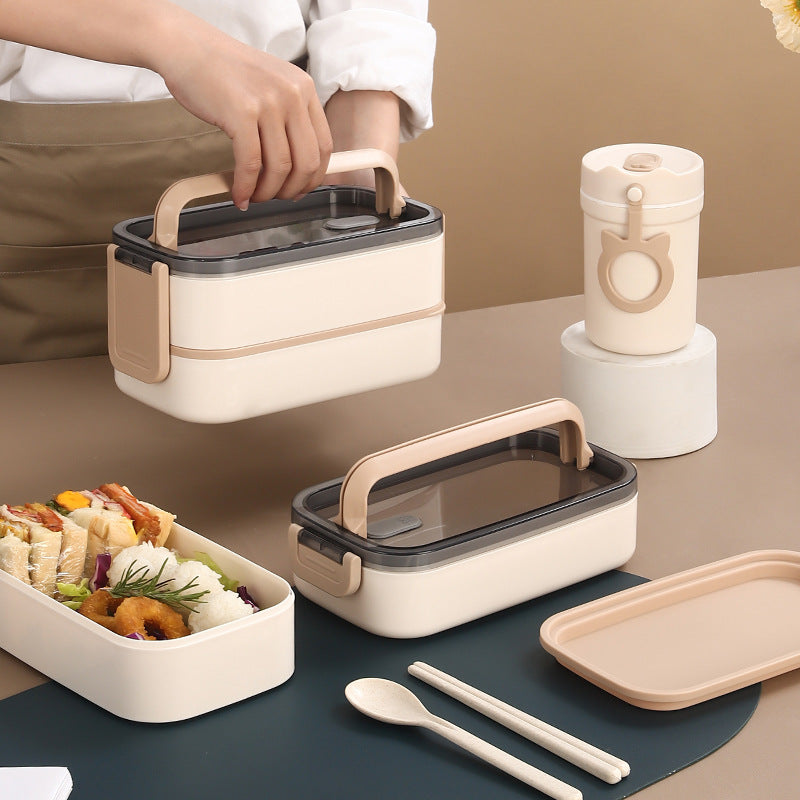 2 Tier Side Clippable Lunch Box With Cutlery