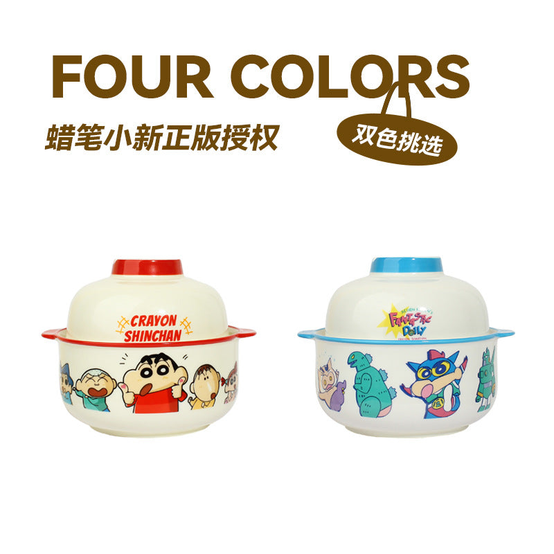 Noodle Bowl With Lid Cutlery Cute Cartoon Microwave Special Large Capacity High Value Ceramic Bowl Blue 700Ml