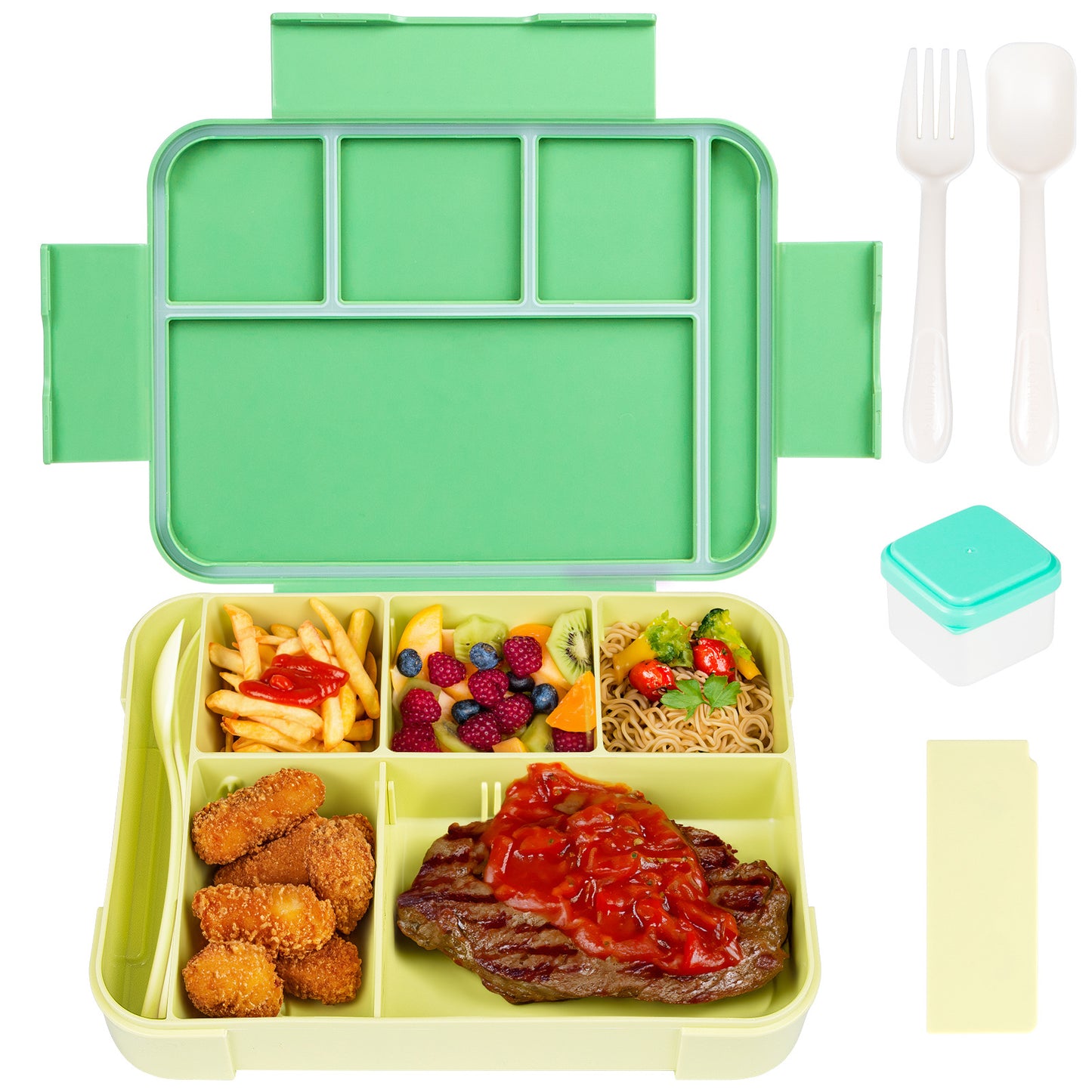 Plastic Lunch Box With Cutlery And Sauce Box