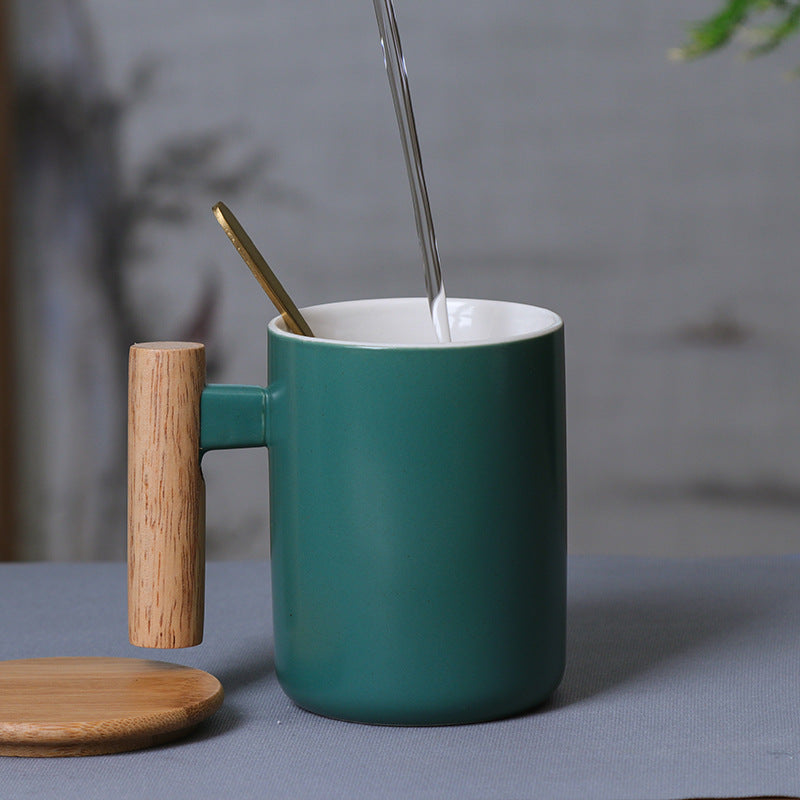 Nordic Style Wooden Handle Ceramic Mug