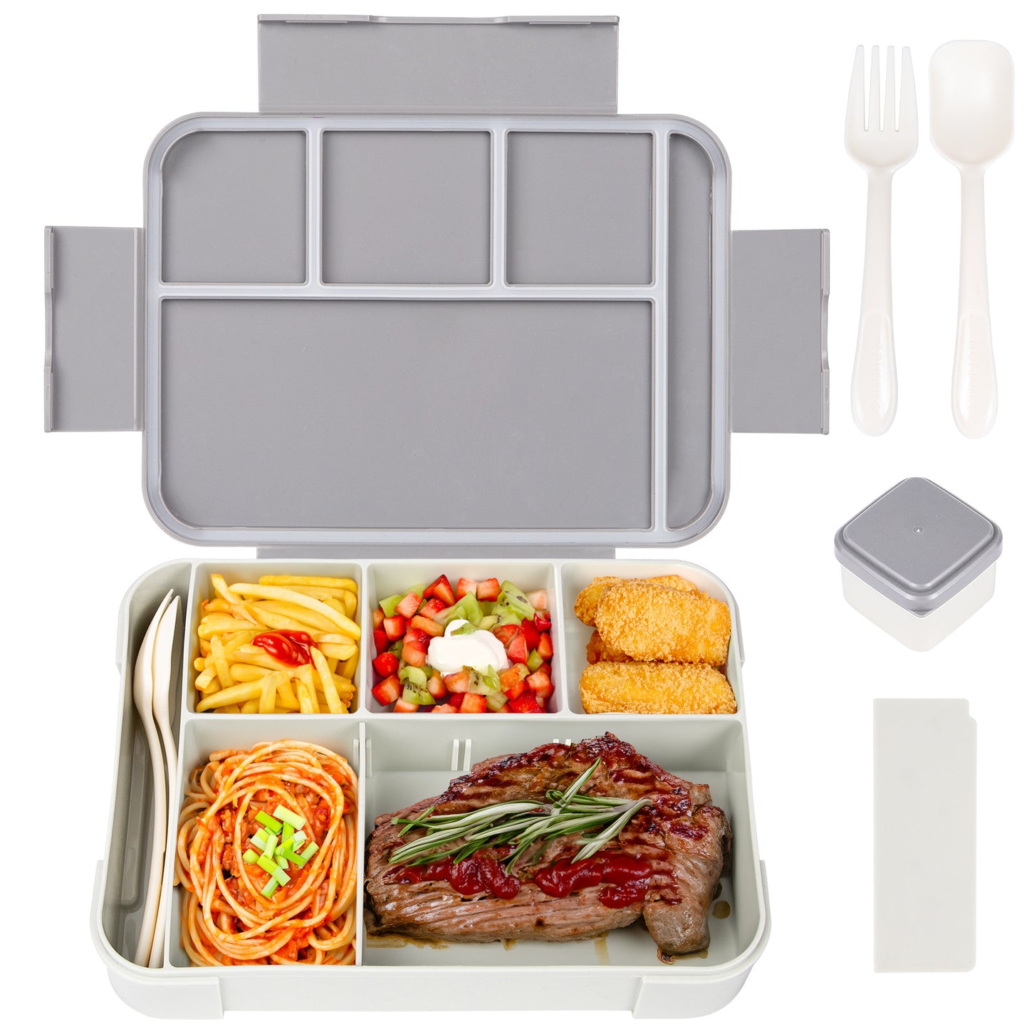 Plastic Lunch Box With Cutlery And Sauce Box