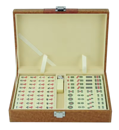 Chinese Mahjong Game Set Leather Lockable Box