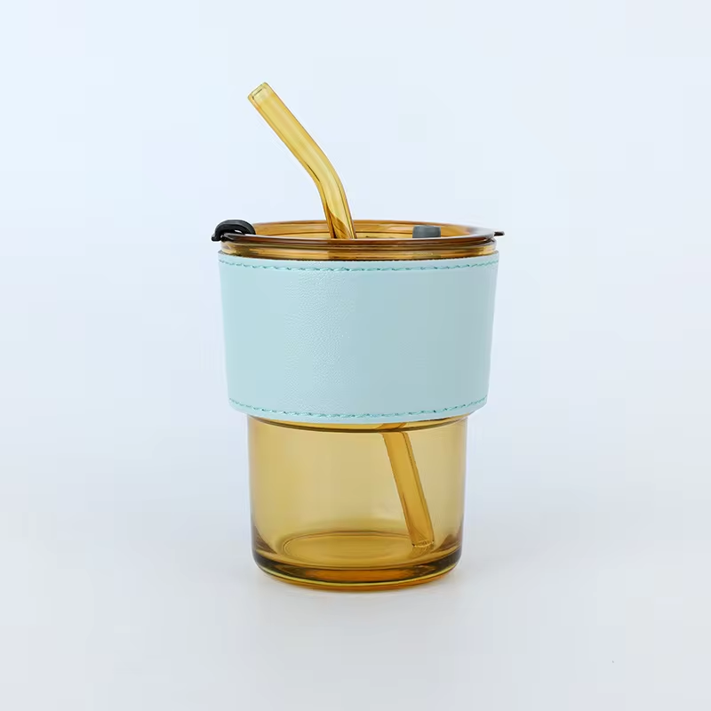 Glass Cup With Straw And Lid