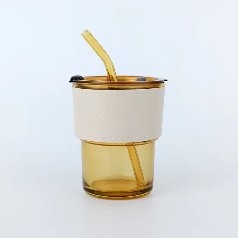 Glass Cup With Straw And Lid